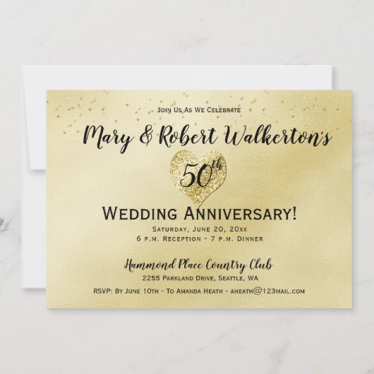 Confetti Gold - Uitnodiging tot 50ste weddenschap  (Achterkant)