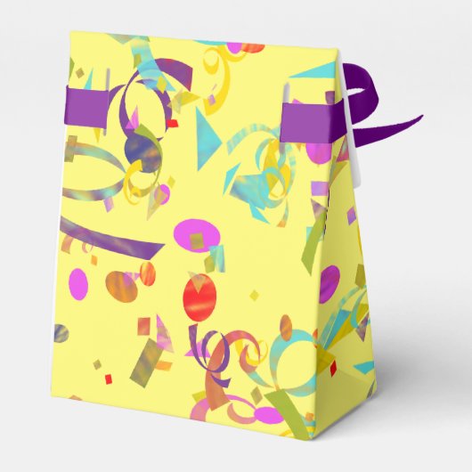 Confetti gooi stukken over een gele achtergrond bedankdoosjes (Achterkant)