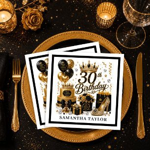Confetti Goud En Zwarte Glitters Luxe 30e Verjaard Servet