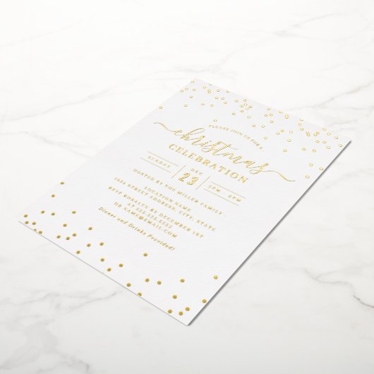 Confetti Goud Wit Kerstfeest Folie Uitnodiging (Gedraaid)