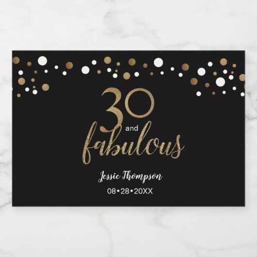 Confetti Goud zwart 30 en Fabulous Custom Name Sparkling Wijnetiket (Enkel label)
