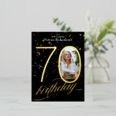 Confetti Goud Zwart Custom Foto 70e Verjaardag Folie Uitnodiging Briefkaart (Staand Voorkant)