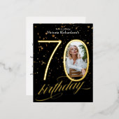 Confetti Goud Zwart Custom Foto 70e Verjaardag Folie Uitnodiging Briefkaart (Voorkant / Achterkant)