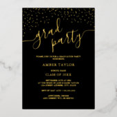 Confetti Goud Zwart Graduation Party Folie Uitnodiging (Voorkant)