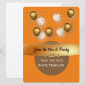 Confetti Gouden Ballonnen Feest Kaart (Voorkant / Achterkant)