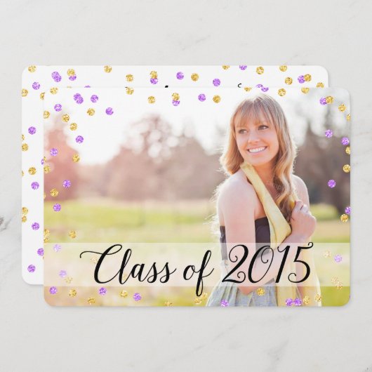 Confetti Gouden Paarse Foto 2015 Afstuderen Kaart (Voorkant / Achterkant)