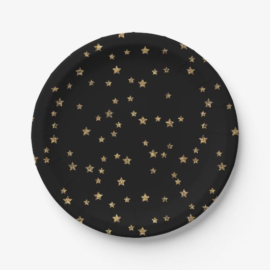 Confetti gouden sterren glitter shine elegant zwar papieren bordje (Voorkant)