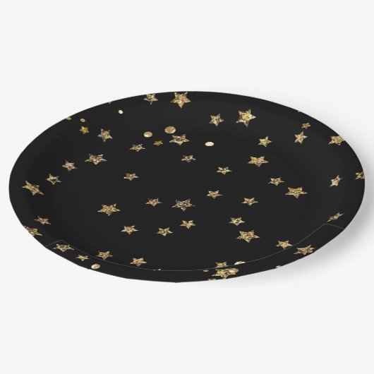 Confetti gouden sterren glitter shine elegant zwar papieren bordje (Gekanteld)