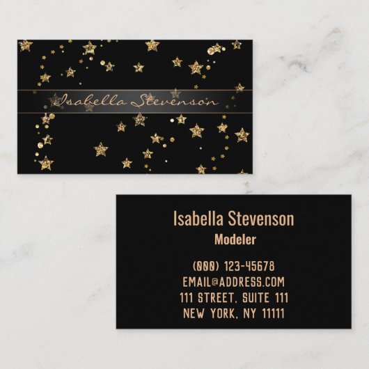 Confetti gouden sterren glitter shine elegant zwar visitekaartje (Voorkant / Achterkant)