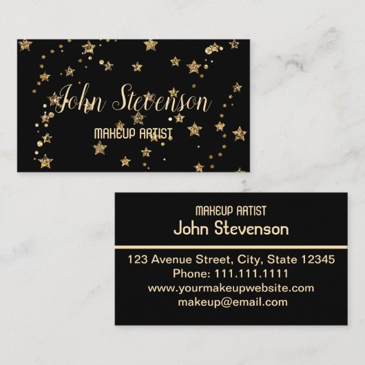 Confetti gouden sterren glitter shine elegant zwar visitekaartje (Voorkant / Achterkant)