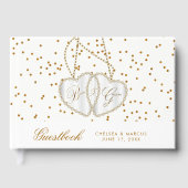 Confetti Gouden Stippen en Harten op Wit - Gastboe Gastenboek (Voorkant)