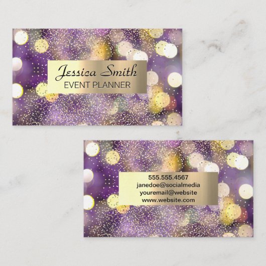 Confetti | Goudgeborsteld metaal | Bokeh Visitekaartje (Voorkant / Achterkant)