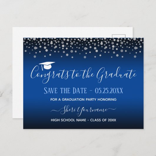 Confetti Graduation Party Save the Date Invitation Briefkaart (Voorkant / Achterkant)