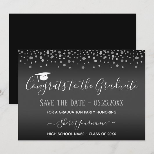 Confetti Graduation Party Save the Date Invitation Kaart (Voorkant / Achterkant)