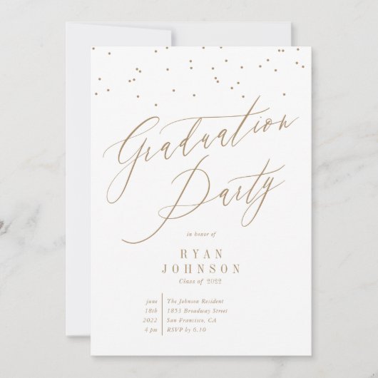 Confetti Graduation Party Script Gold Kaart (Voorkant)