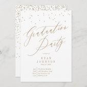 Confetti Graduation Party Script Gold Kaart (Voorkant / Achterkant)