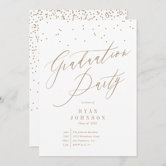 Confetti Graduation Party Script Gold Kaart (Voorkant / Achterkant)