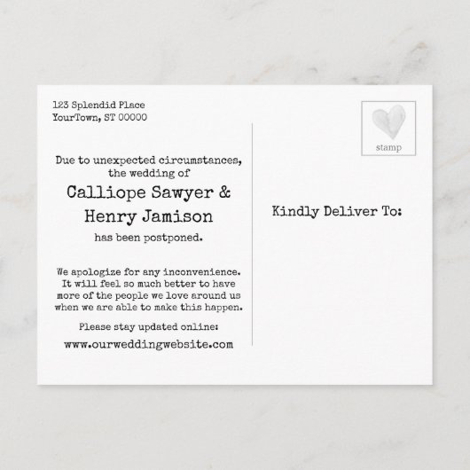 Confetti Grey Change of Plan Postponed Wedding Briefkaart (Achterkant)