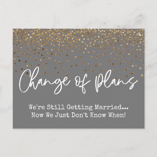 Confetti Grey Change of Plan Postponed Wedding Briefkaart (Voorkant)