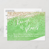 Confetti & Groen Verandering van Plannen Uitgestel Briefkaart (Voorkant / Achterkant)
