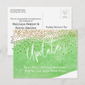 Confetti & Groene Borstel Uitgestelde Huwelijksupd Briefkaart (Voorkant / Achterkant)