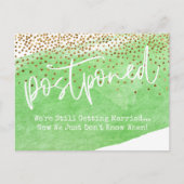 Confetti & Groene Waterverf Uitgestelde bruiloft Briefkaart (Voorkant)