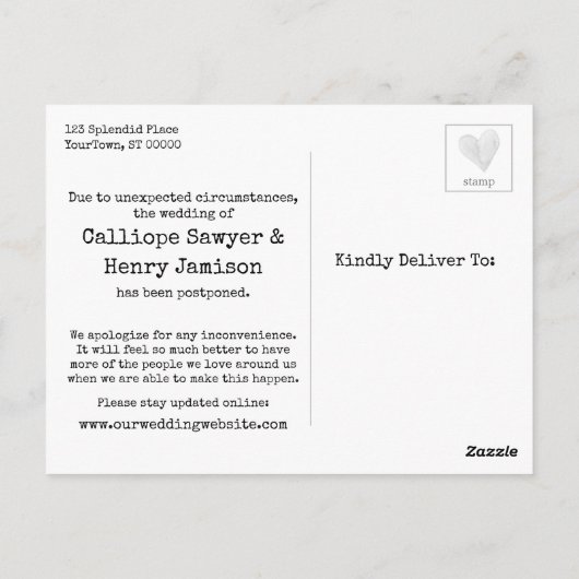 Confetti & Grunge Groen Sassy Uitgestelde bruiloft Briefkaart (Achterkant)