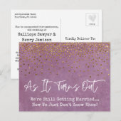 Confetti & Grunge Roze Sassy Uitgestelde Bruiloft Briefkaart (Voorkant / Achterkant)