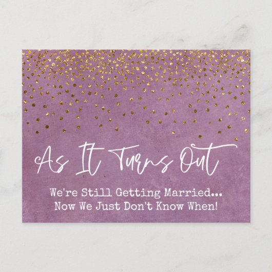 Confetti & Grunge Roze Sassy Uitgestelde Bruiloft Briefkaart (Voorkant)