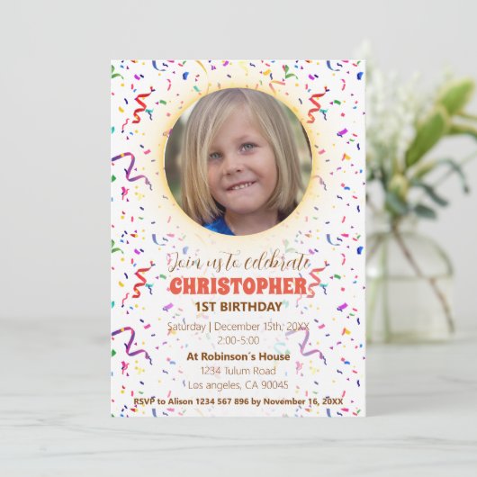 Confetti & Gummies Birthday Uitnodiging (Staand voorkant)