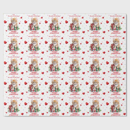 Confetti hart geel kitten kleinkinderen kerst cadeaupapier (Vlak)