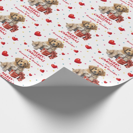 Confetti hart puppy hond kleinkinderen kerst cadeaupapier (Hoek)
