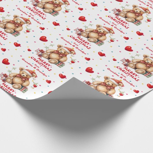 Confetti hart teddybeer kleinkinderen kerst cadeaupapier (Hoek)