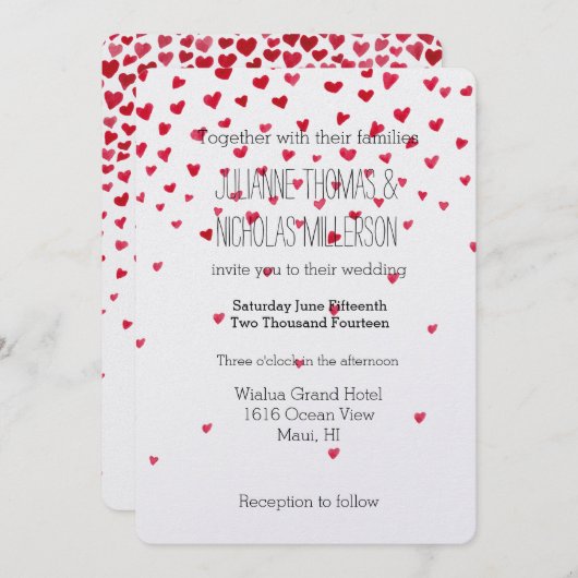 Confetti harten bruiloft kaart (Voorkant / Achterkant)