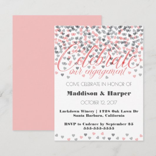 Confetti Hearts Verloving Uitnodiging (Voorkant / Achterkant)