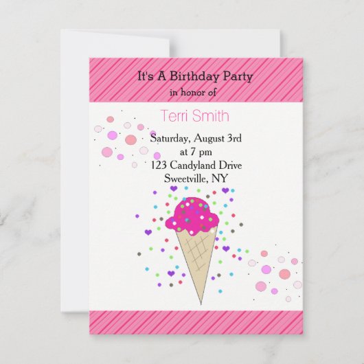 Confetti Ice Cream Birthday Party Kaart (Voorkant)