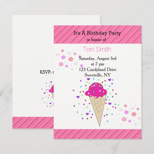 Confetti Ice Cream Birthday Party Kaart (Voorkant / Achterkant)