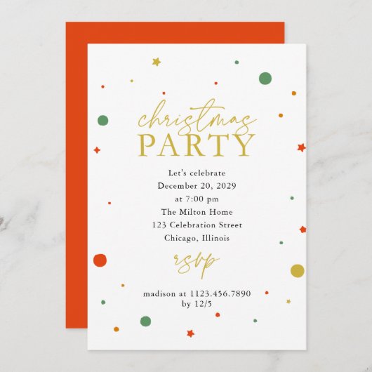 Confetti kerstfeest uitnodiging (Voorkant / Achterkant)