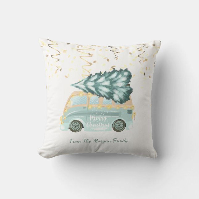 Confetti, Kerstgroene Truck Dennengehakt  Kussen (Voorkant)