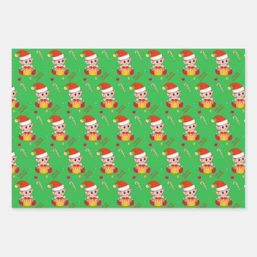 Confetti, kerstmis, snoepriet op groen en rood inpakpapier vel (Voorkant 2)