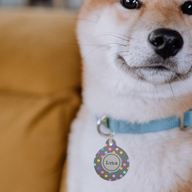 Confetti kleuren polka dot grijs pet id label huisdierpenning (cute polka dot dog tags
)
