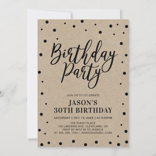 Confetti & Kraft | Modern Adult Birthday Party Kaart (Voorkant)