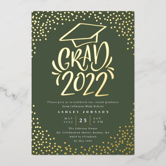 Confetti Letterig Afstudeerder 2022 Graduation Par Folie Uitnodiging (Voorkant)