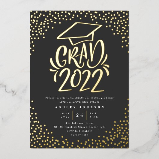 Confetti Lettert Afstudeerder 2022 Graduation Part Folie Uitnodiging (Voorkant)