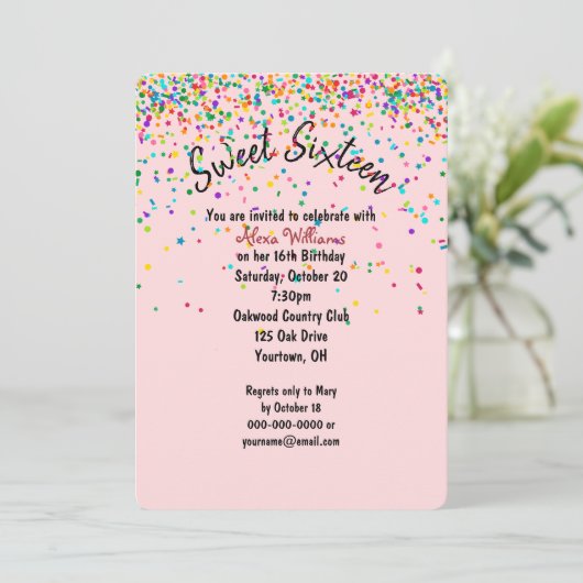 confetti lief 16 verjaardagsfeestje kaart (Staand voorkant)