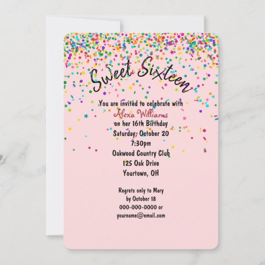 confetti lief 16 verjaardagsfeestje kaart (Voorkant)