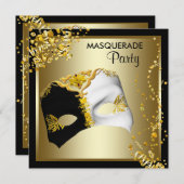 Confetti Mask Black Gold Masquerade Party Kaart (Voorkant / Achterkant)