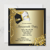 Confetti Mask Black Gold Masquerade Party Kaart (Achterkant)