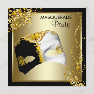 Confetti Mask Black Gold Masquerade Party Kaart