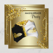 Confetti Mask Black Gold Masquerade Party Kaart (Voorkant / Achterkant)